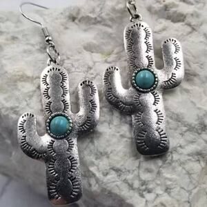 Turquoise Bead Cactus Western Earring